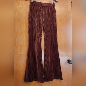 Rust Brown Velour High Waisted Flare Pants